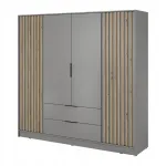 Szafa Nessa 4D Szara 206 cm – pojemna szafa z lamelami, szufladami i półkami