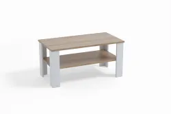Stolik kawowy z półką – dąb sonoma z białymi nogami, 100×55 cm