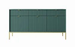 Komoda zielony labrador 154 cm ryflowana z drzwiami i szufladami złoty stelaż Livaro KSZ154 | Inter-Mebel