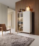 Komoda witryna SENTO WTSZ 104 cm kaszmir LED | 2 drzwi, 1 szuflada kulkowa