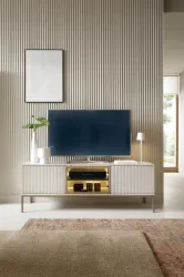 Szafka stolik RTV 154 cm Sento – kaszmir, LED, PUSH TO OPEN