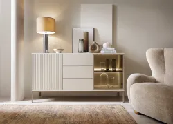 Komoda witryna SENTO KSZ154 kaszmir LED 154 cm | 3 szuflady, 2 drzwi