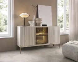 Komoda witryna SENTO K154 kaszmir LED 154 cm | Komoda z drzwiami i przeszkleniem